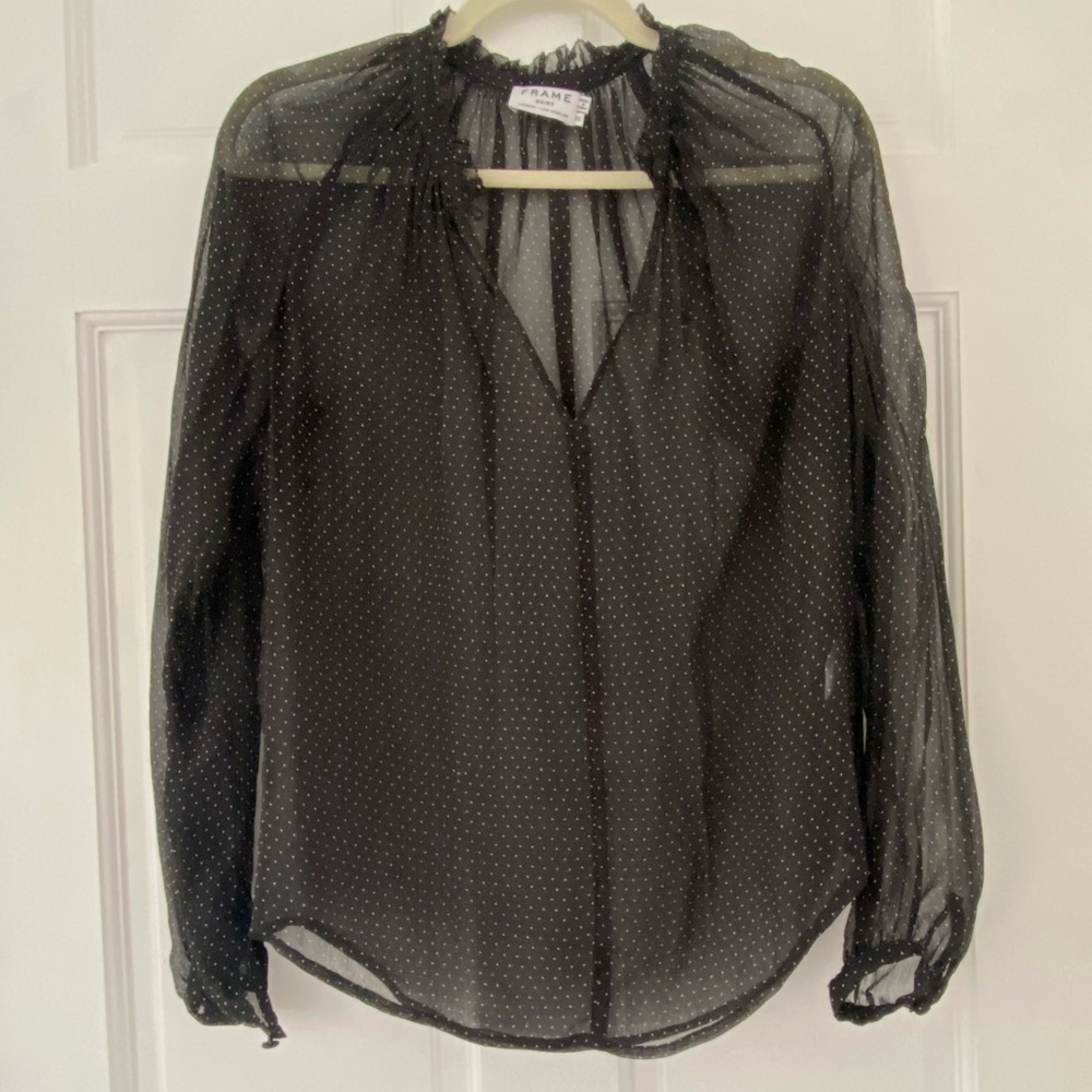Frame Top Sheer Polka Dots Gathered Trim
